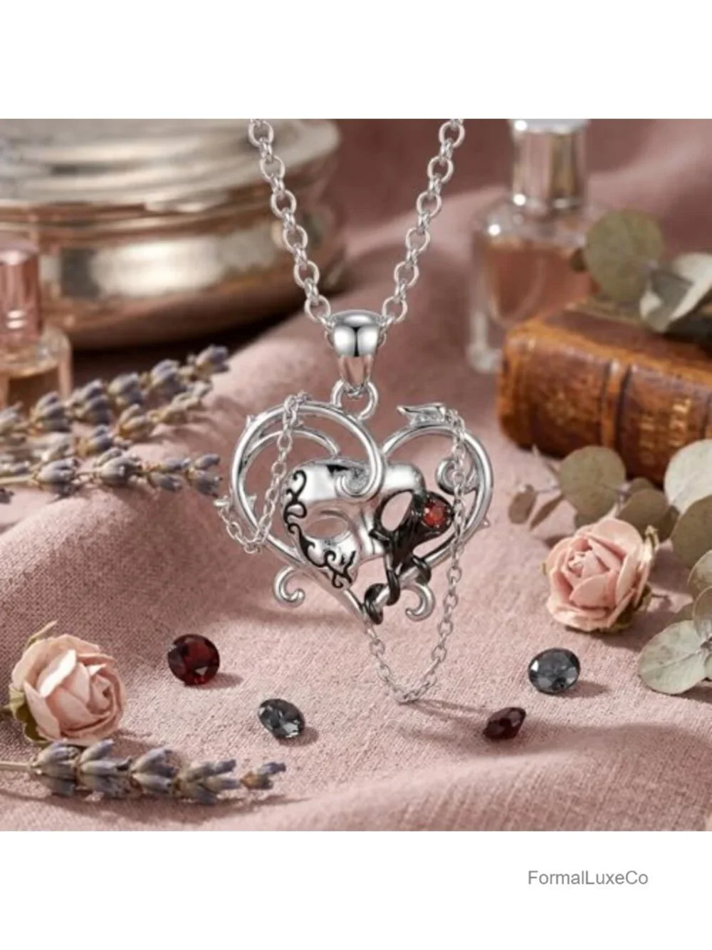 Phantom of the Opera Sterling Silver Gothic Heart Pendant Necklace 18in